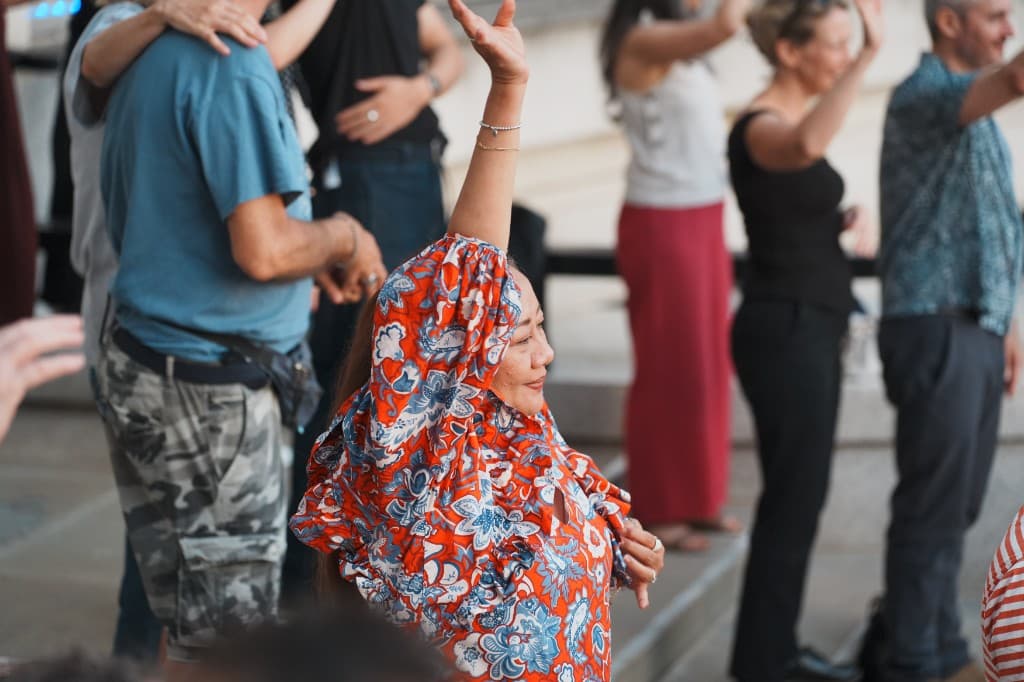 Dance Meets Arts performance and audience on the County Hall Members' Terrace