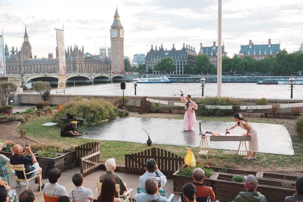 Dance Meets Arts performance and audience on the County Hall Members' Terrace