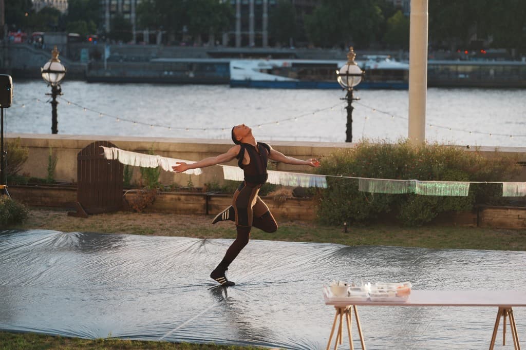 Dance Meets Arts performance and audience on the County Hall Members' Terrace