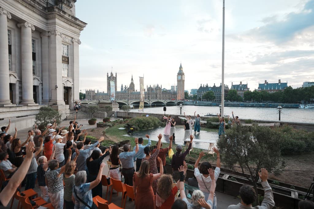 Dance Meets Arts performance and audience on the County Hall Members' Terrace