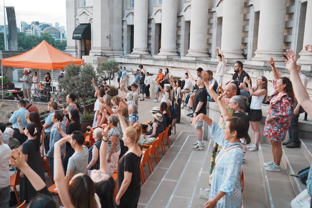 Dance Meets Arts performance and audience on the County Hall Members' Terrace