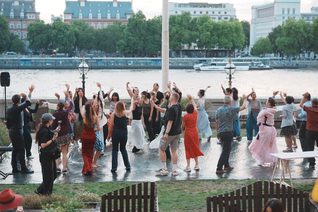 Dance Meets Arts performance and audience on the County Hall Members' Terrace