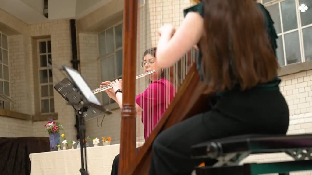 Flute and harp performance in the County Hall atrium